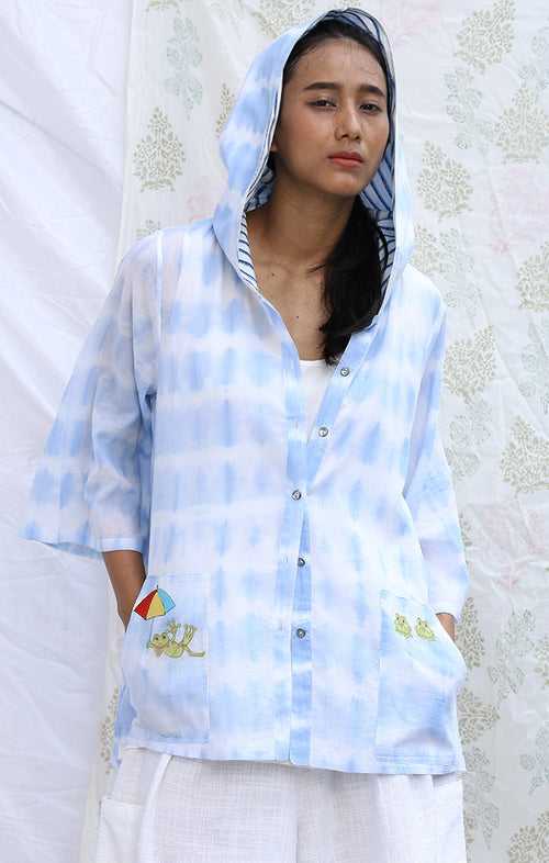 Powder Blue Hoodie Shirt - Arashi Shibori