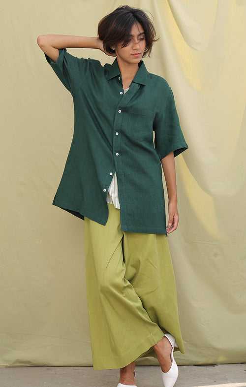 Forest Green Pure Linen Shirt