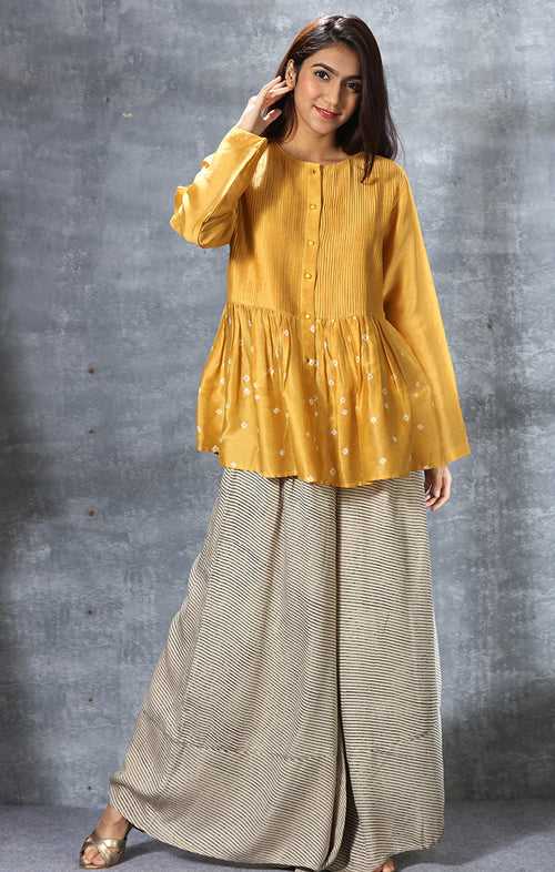 Mustard Chanderi Shirt with Pintucks