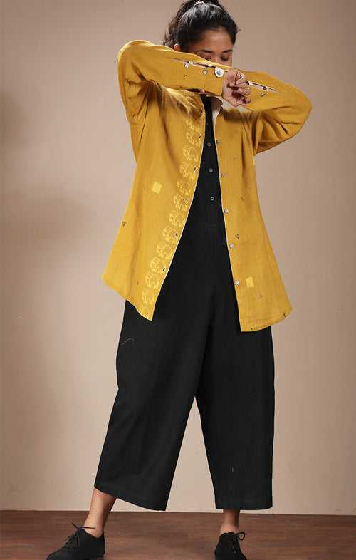 Overshirt (Shirt Jacket) Mustard with Handblock Prints