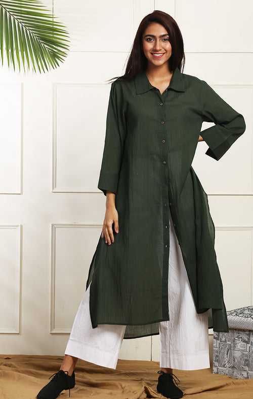 Olive Green Shirt Dress /Long Tunic