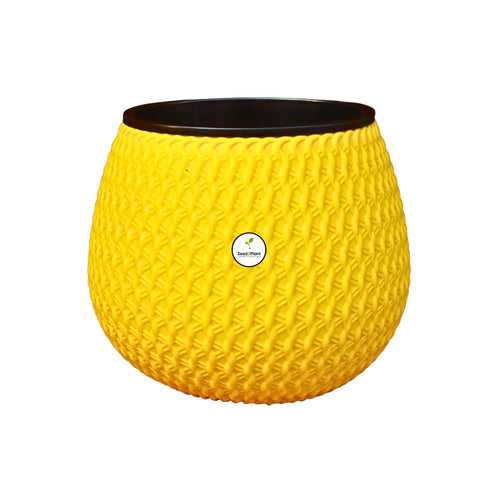 Woven Elegance Indoor Planter (with Inner Pot) - Yellow Colour