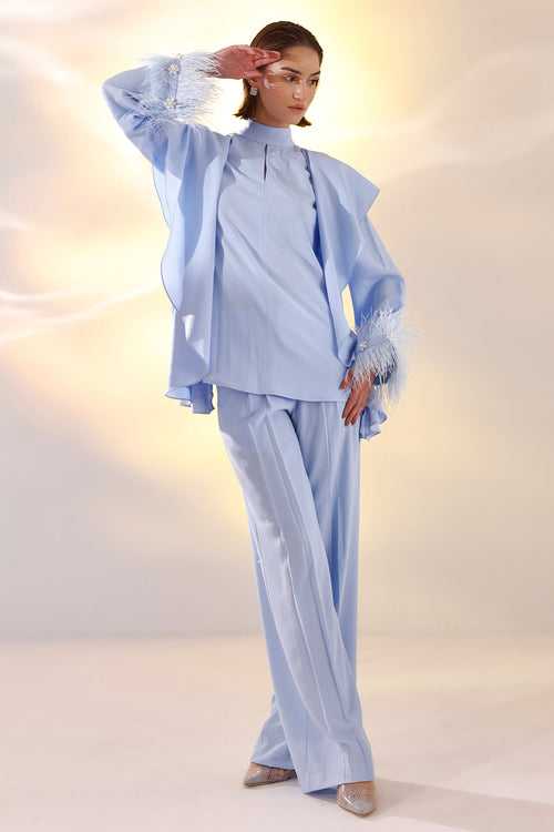 Ruffled ice blue pant set