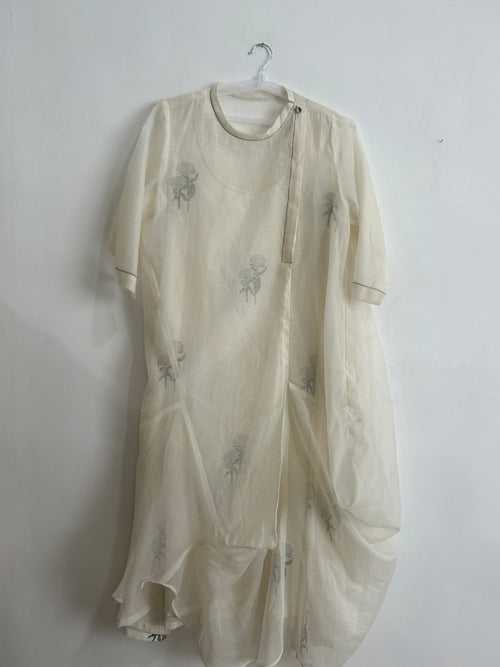 Cowl Dress in White Chanderi