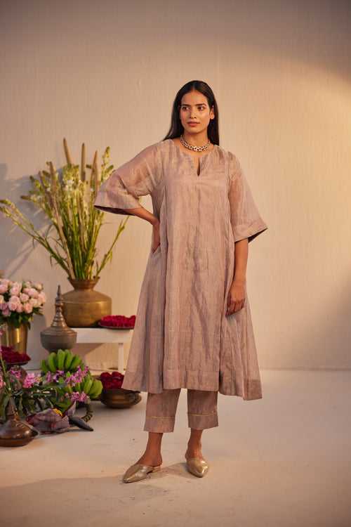 Choga Kurta in Nude Linen Tissue with Pant