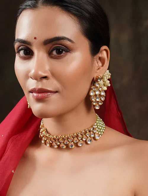 Peridot & Pearl Kundan Choker with Earrings