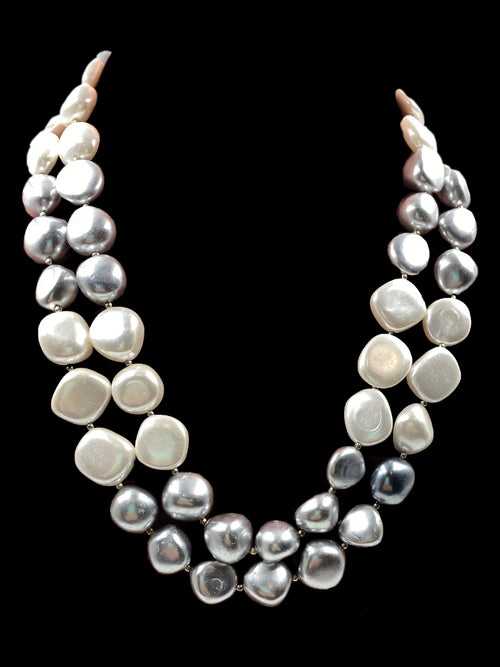 Double Line Grey and White Shell Pearl Necklace