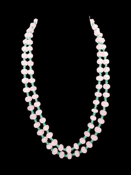 Rose Quartz Melon and Green Onyx Double Line Necklace