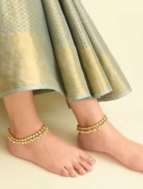 Round Kundan and Pearl Anklet