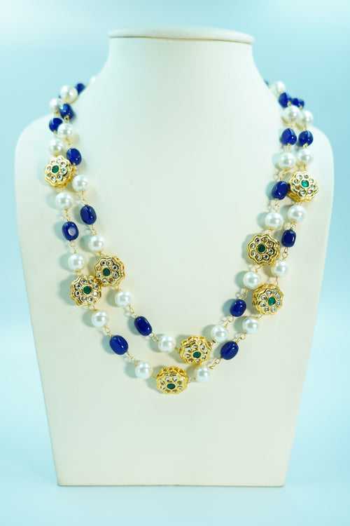 Kundan and Blue Beads Traditional Necklace