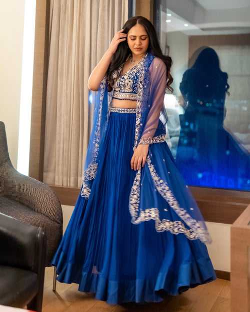 Ayushi Bangur in Ink Blue Blouse Skirt And Dupatta Set