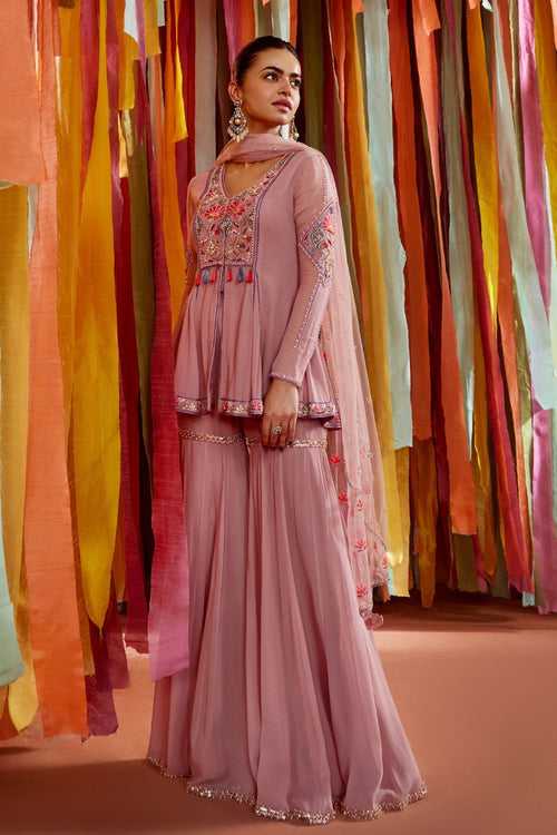 MAUVE A LINE KURTA AND SHARARA SET