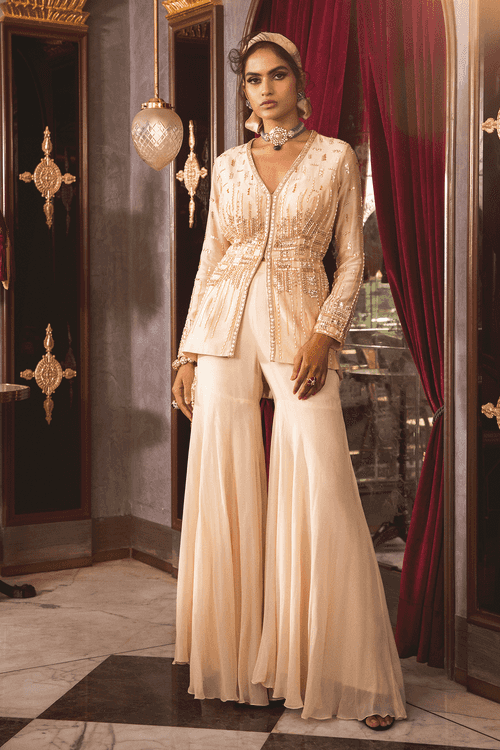 Ivory Peplum with Sharara Pant Set