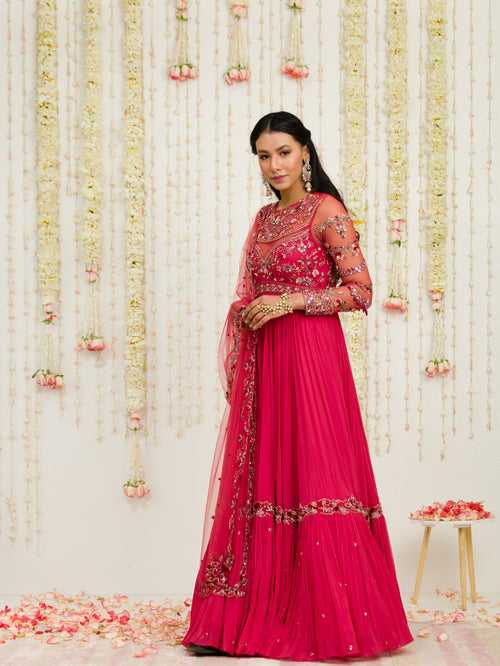 CARROT RED PLEATED ANARKALI
