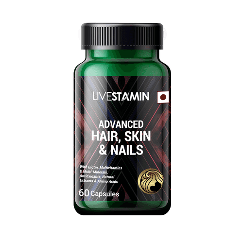 Livestamin Advanced Hair, Skin and Nails Supplements with Biotin Amino acids & Herbal Extracts - 60 Capsules