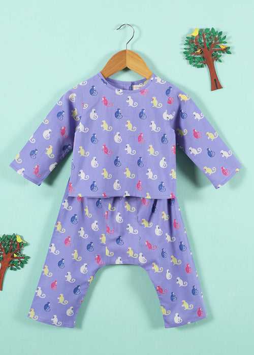 Monkey Lilac Cotton Unisex Nightsuit Baby (6-18 Months)