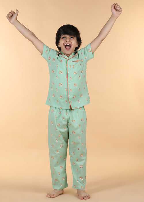 Rabbie Green Half Sleeves Cotton Unisex Nightsuit (1-12 Yrs)