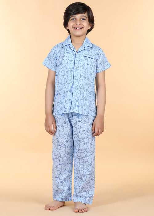 Hasti Blue Half Sleeves Cotton Unisex Nightsuit (1-12 Yrs)