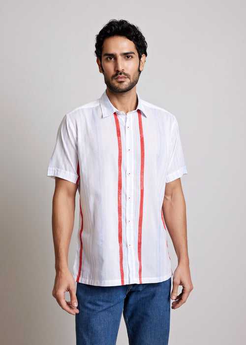 Blue & Red Regular Cotton Half Sleeve Shirt