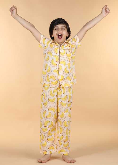 Banana Yellow Half Sleeves Cotton Unisex Nightsuit (1-12 Yrs)