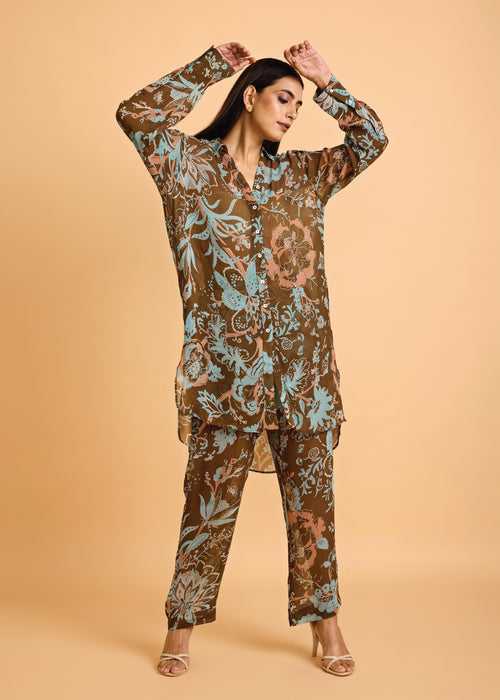 Brown Regular Viscose Honeycomb Tunic Set