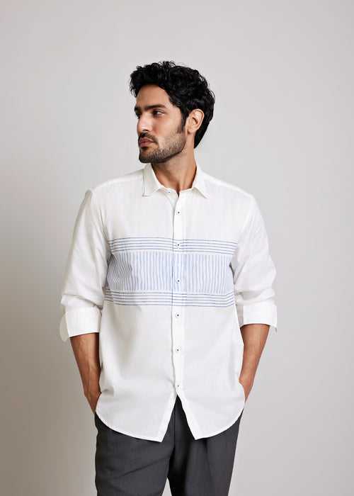 White & Blue Regular Cotton Full Sleeve Shirt