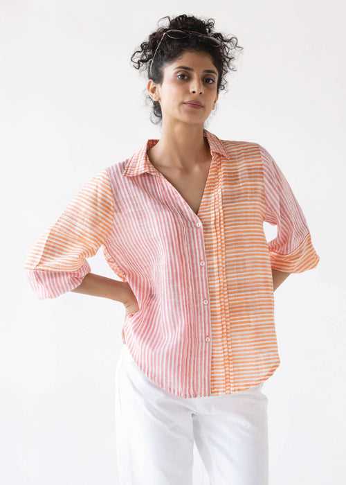 Orange & Pink Cotton Loose Button Down Shirt