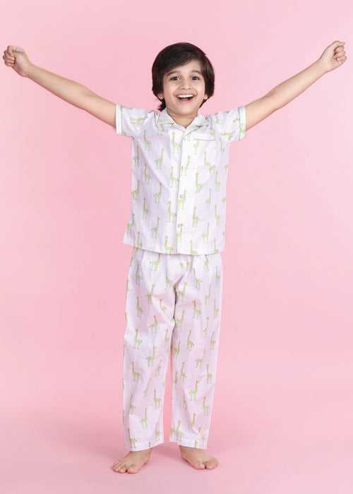 Bubbles White Half Sleeves Cotton Nighsuit Boys (1-12 Years)