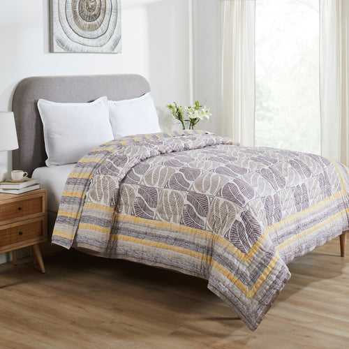 Classic Curation Beige & Brown Hand Block Print Lightweight Cotton Quilt