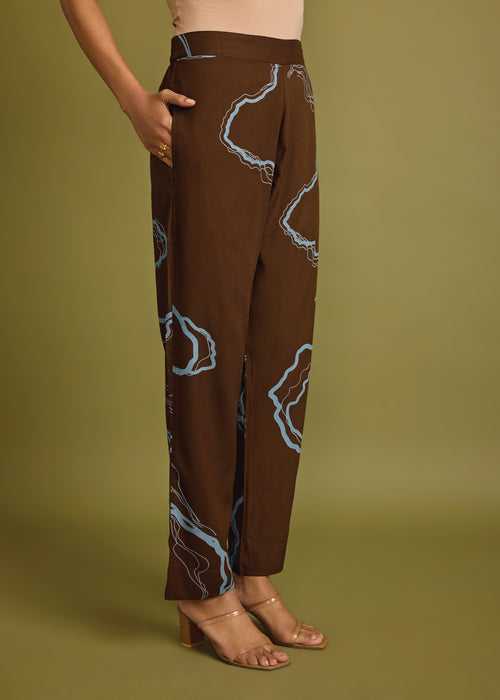 Brown Regular Viscose Tapered Pant