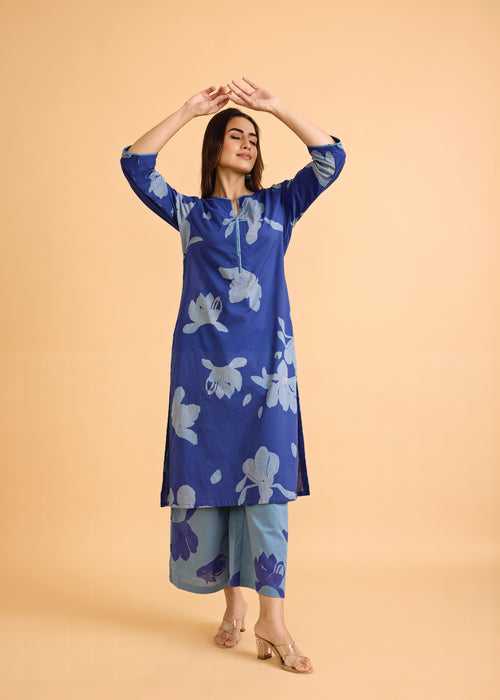 Royal Blue Regular Cotton Kurta Set