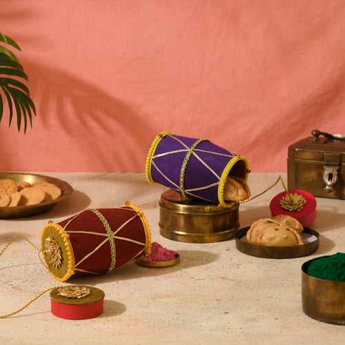 Purple & Red Dhol Shaped Boxes Set of 2