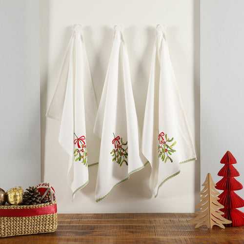 White Cotton Embroidered Dish Towel Set of 3