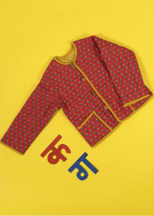 Red and Yellow Quilted 100% Cotton Reversible Coat Unisex (0-2 Years)