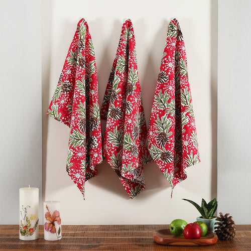 Red & Green Cotton Dish Towel Set of 3