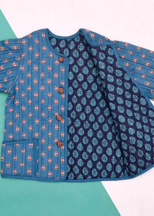 Teal and Blue Quilted 100% Cotton Reversible Full Sleeve Jacket Unisex (0-12 Years)