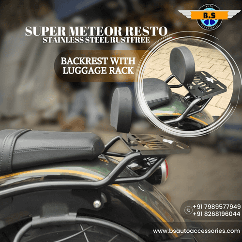 Super Meteor 650 Backrest with Carrier ( Stainless Steel) Black