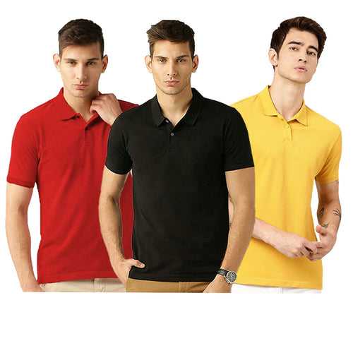 Men's Multicoloured Cotton Blend Solid Polos - Pack of 3 Polo T-shirts