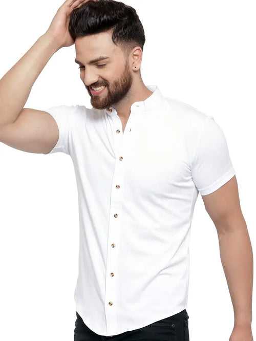 Men's Shirts Casual Fit Half Sleeves(White-Medium)