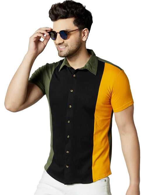 GESPO Men's Multicolor Spread Collar Half Sleeve Casual Shirt