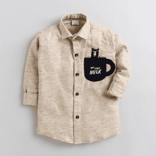 Polka Tots Full sleeve Cup Patch Shirt - Beige