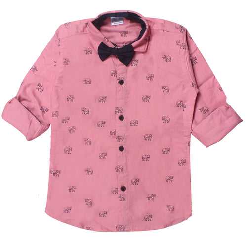 Polka Tots Animal Printed F/S Shirt with bow tie - pink