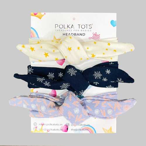 Polka Tots Snowflakes and Star print Headbands - Pack of 3
