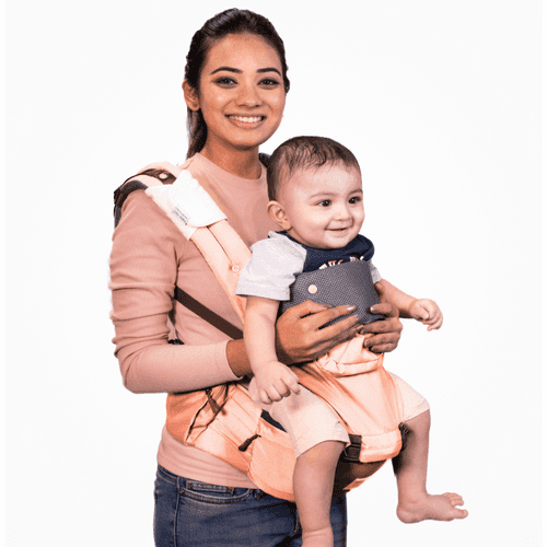 POLKA TOTS 6 in 1 Baby Carrier with Airbag Seat Highly Suitable for C Section Mothers for 3 to 36 Months Infants ( Peach )