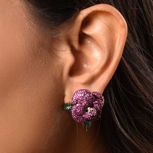 A Dark Pink Flower Earrings