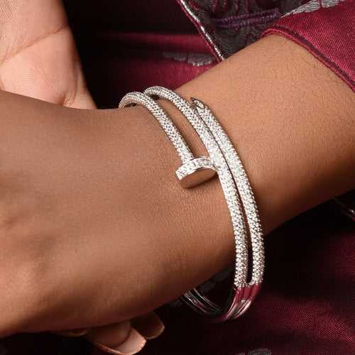 Diamond Studded Bling Bracelet in Silver Plating