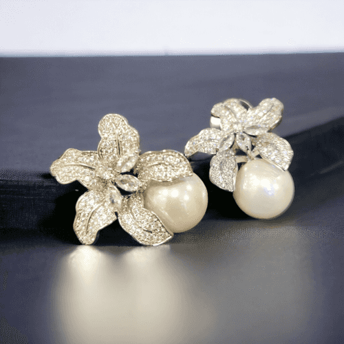 Silver Flower Diamond Earrings