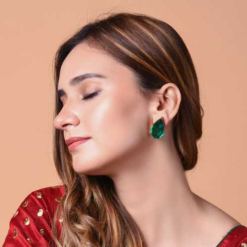 Pear Emerald Earrings in Gold Plating