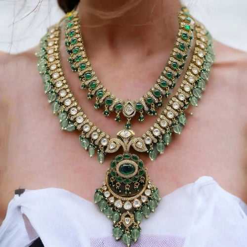 Royal Emerald Double Layered Polki Necklace