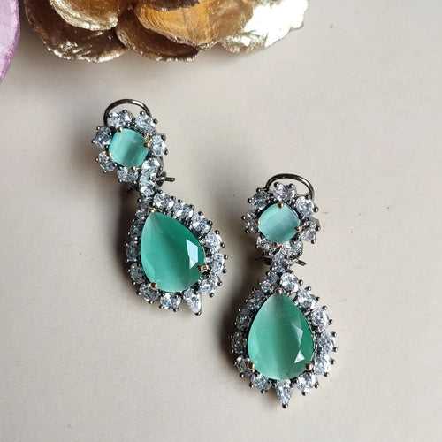 Pastel Sea Green Earrings in Victorian Plating